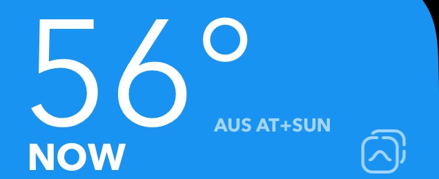 The current temperature, 56°, labelled AUS AT+SUN for the Australian Apparent Temperature with sun